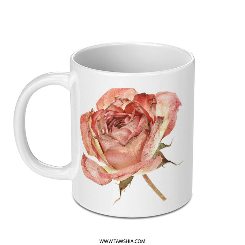 Rose Mug, Floral Coffee Mug, Botanical Tea Cup, Gift For Her, Unique Mug, Flower Lover Gift, Delicate Rose, Pretty Pink Mug, Garden Mug - Tawshia