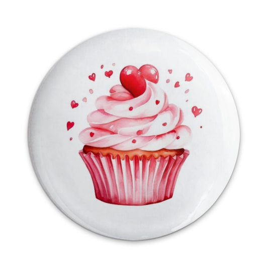 Pink Cupcake Pinback Button, Heart Topped Cupcake Badge, Valentine's Treat Pin, Baking Lover Gift, Sweet Treat Button, Foodie Gift - Tawshia