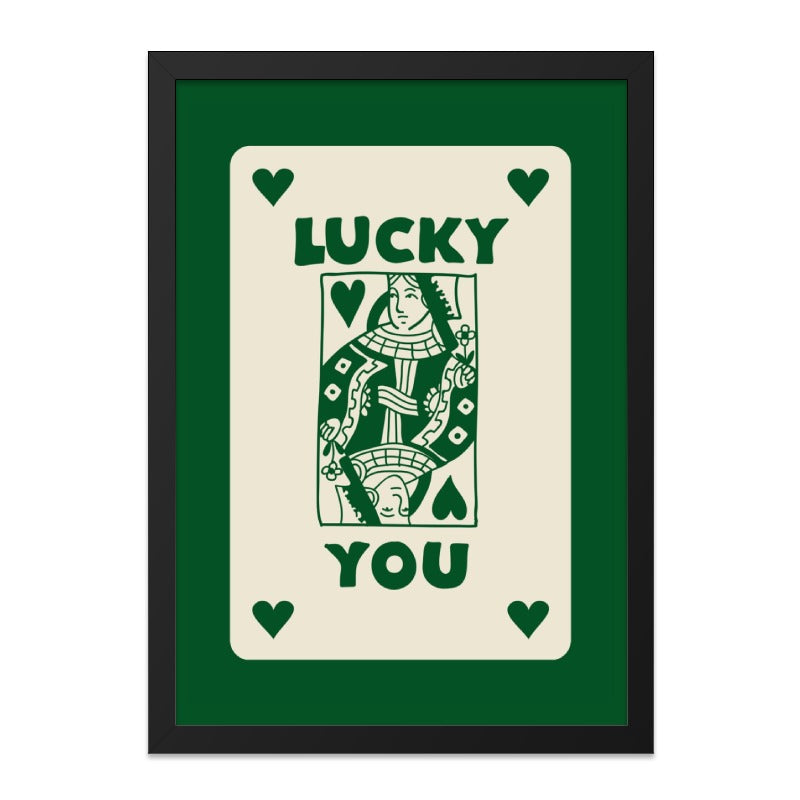 Lucky You Wall Art, Queen of Hearts Print, Playing Card Art, Green Aesthetic Decor, Trendy Home Decor, Gambler Gift, Unique Wall Hanging - Tawshia