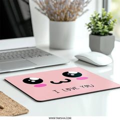 Kawaii I Love You Mouse Pad, Cute Aesthetic Mousepad, Pink Gaming Mat, Sweet Gift for Her, Unique Desk Accessory, Office Decor - Tawshia