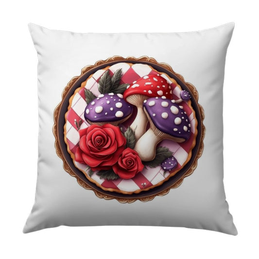 Mushroom Pillow, Floral Accent Pillow, Fantasy Pillow, Unique Home Decor, Red Roses, Purple Mushrooms, Cottagecore Pillow, Unique Gift - Tawshia