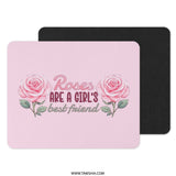 Pink Roses Mouse Pad, Floral Art, Gift for Her, Roses are a Girl's Best Friend Mousepad, Cute Office Decor, Gaming Accessories - Tawshia