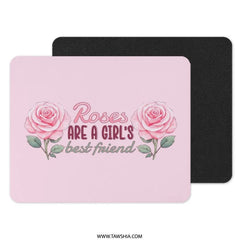 Pink Roses Mouse Pad, Floral Art, Gift for Her, Roses are a Girl's Best Friend Mousepad, Cute Office Decor, Gaming Accessories - Tawshia