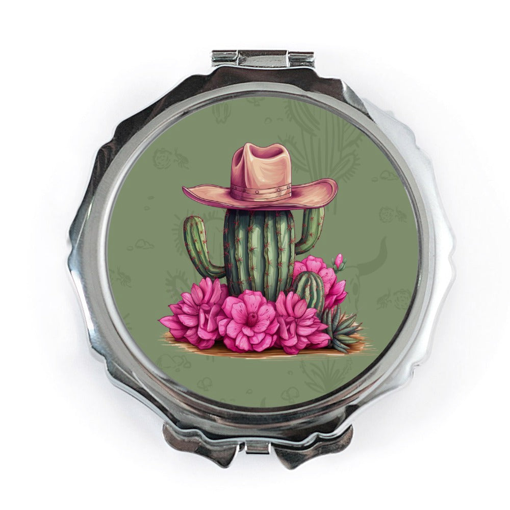 Cowboy Cactus Flower Mirror, Western Style Mirror, Compact Mirror, Makeup Mirror, Gift for Her, Travel Mirror, Trending Mirror - Tawshia