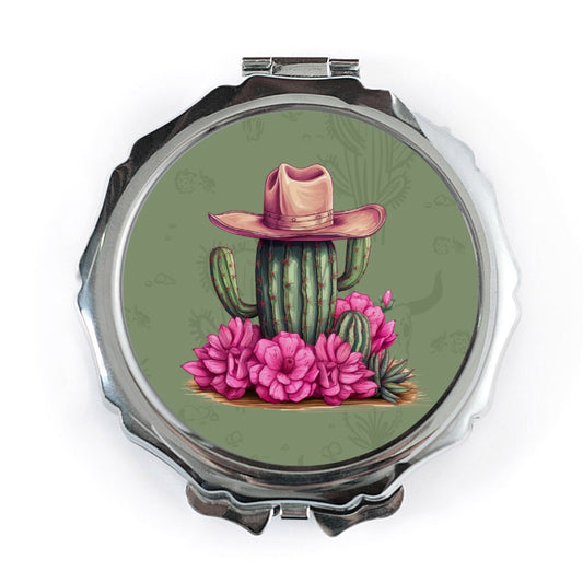 Cowboy Cactus Flower Mirror, Western Style Mirror, Compact Mirror, Makeup Mirror, Gift for Her, Travel Mirror, Trending Mirror - Tawshia