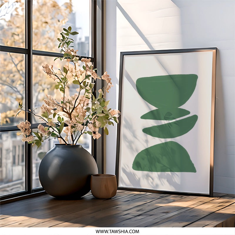Abstract Green Wall Art, Geometric Shapes Art, Modern Home Decor, Minimalist Print, Living Room Art, Office Wall Art - Tawshia