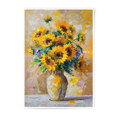 Sunflower Photographic Print, Floral Art, Vase Painting, Yellow Flowers, Botanical Wall Decor, Impressionist Style Art - Tawshia