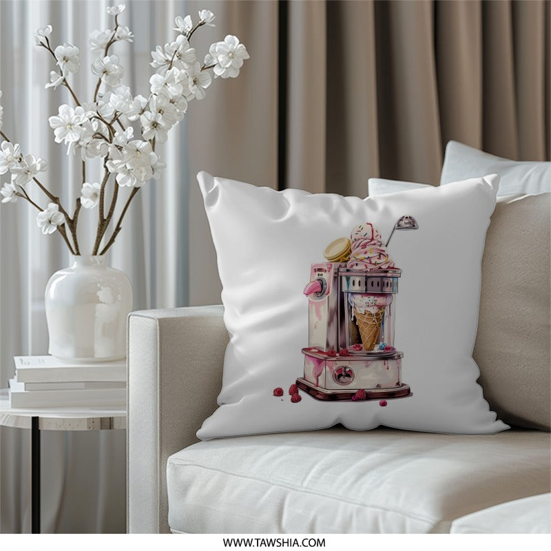 Ice Cream Machine Pillow, Fun Food Pillow, Dessert Lover Gift, Quirky Home Decor, Kitchen Decor Pillow, Sweet Treat Design Pillow - Tawshia