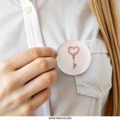 Heart Key Pinback Button, Cute Heart Key Button, Heart Key Design, Watercolor Heart Key, Unique Heart Pin Button, Gift Idea - Tawshia