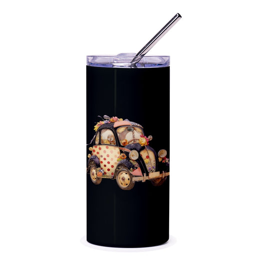 Cute Car Tumbler, Floral Tumbler, Car with Flowers, Vintage Car Tumbler, Novelty Car Gift, Colorful Car Tumbler, Car Lover Tumbler - Tawshia
