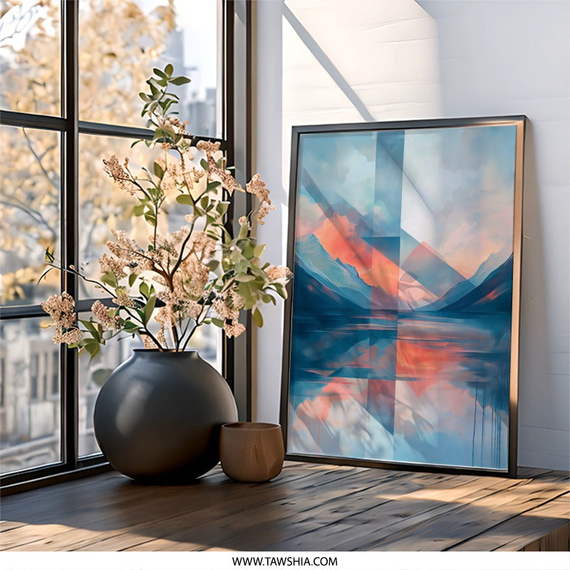 Abstract Mountain Wall Art, Geometric Landscape Print, Modern Lake Art, Contemporary Wall Decor, Abstract Nature Wall Decor - Tawshia