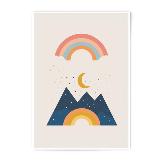 Rainbow Mountain Photographic Print, Boho Nursery Art, Celestial Wall Decor, Kids Room Print, Dreamy Landscape Art, Pastel Color Home Decor - Tawshia