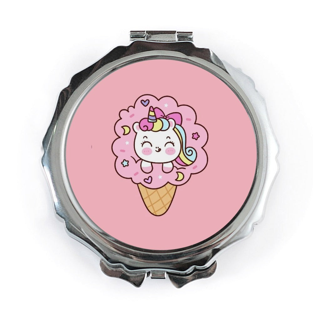 Cute Unicorn Ice Cream Pocket Mirror, Kawaii Compact Mirror, Fun Gift, Makeup Mirror, Travel Mirror, Best Friend Gift, Pocket Mirror - Tawshia