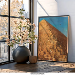 Egyptian Pyramid Wall Art, Ancient Wonder Print, Giza Decor, Landmark Fine Art, Travel Poster, Desert Landscape, Bird Illustration - Tawshia