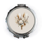 Floral Pocket Mirror, Boho Flower Bouquet Compact Mirror, Elegant Roses and Feathers Makeup Mirror, Women's Gift, Bridesmaid Gift - Tawshia