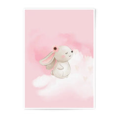 Bunny Photographic Prints, Rabbit on Cloud Art, Pink Nursery Decor, Cute Animal Prints, Baby Girl Room Art, Watercolor Bunny Print - Tawshia