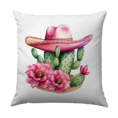 Cactus Pillow, Pink Cowboy Hat Pillow, Desert Flower Decor, Western Accent Pillow, Southwestern Home Decor Pillow, Botanical Cushion - Tawshia