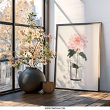 Pink Chrysanthemum Wall Art, Floral Still Life Print, Botanical Illustration, Flower in Glass, Delicate Floral Artwork, Home Decor - Tawshia