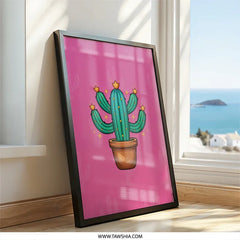 Cactus Framed Wall Art, Pink Home Decor, Southwest Art Print, Desert Plant Artwork, Modern Wall Hanging, Botanical Illustration, Fun Art - Tawshia