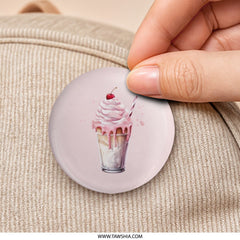 Pink Milkshake Pinback Button, Cute Drink Badge, Sweet Treat Pin, Kawaii Food, Dessert Lover Accessory, Trendy Aesthetic, Fun Novelty Gift - Tawshia