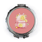 Pink Lemon Backpack Pocket Mirror, Cute Travel Mirror, Fruit Design Mirror, On the Go Makeup Mirror, Gifts for Her, Small Mirror - Tawshia