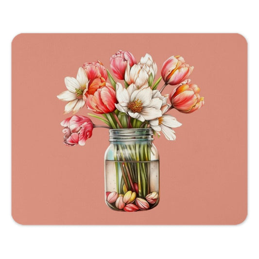 Floral Mouse Pad, Jar of Tulips, Flower Mousepad, Botanical Art Mouse Pad, Home Office Decor, Cute Desk Accessories, Watercolor Mouse Pad - Tawshia