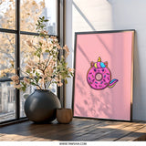 Cute Unicorn Donut Wall Art, Kids Room Decor, Kawaii Print, Pink Donut Art, Dessert Illustration, Funny Wall Decor, Playroom Art - Tawshia