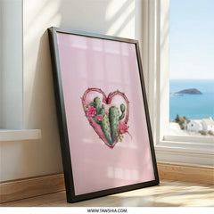 Cactus Heart Wall Art, Pink Floral Decor, Succulent Wall Decor, Valentine's Day Gift, Desert Plant Wall Art, Home Decor Wall Hanging - Tawshia