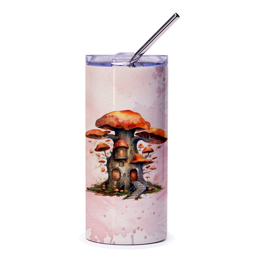 Mushroom House Tumbler, Fairycore Tumbler, Whimsical Cottagecore Tumbler, Fungi Lover Gift, Cute Travel Mug, Fantasy Home Tumbler - Tawshia