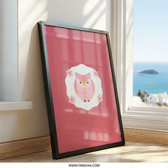 Pink Owl Wall Art, Cute Nursery Decor, Floral Owl Art Print, Modern Kids Room Art, Unique Baby Shower Gift, Whimsical Owl Illustration - Tawshia