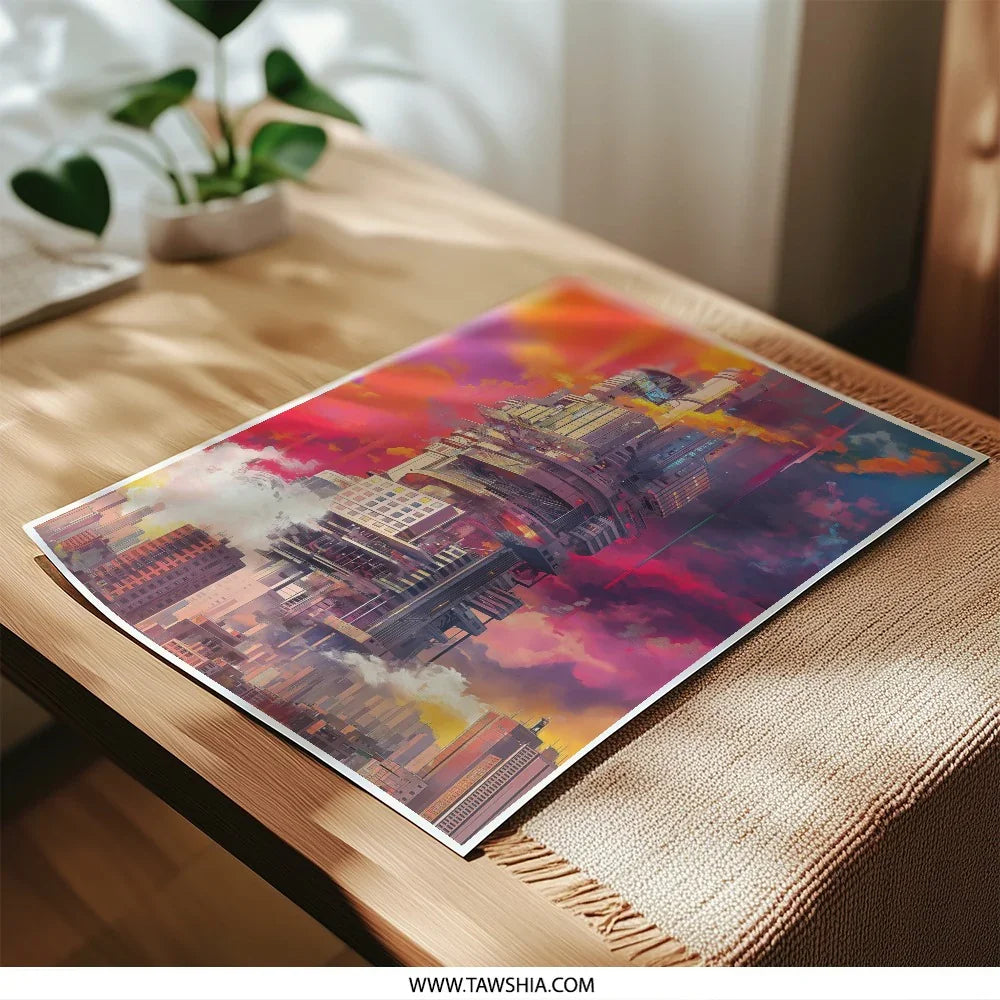Futuristic Cityscape Photographic Print, Cyberpunk Art Print, Dystopian City Art, Sci Fi Wall Decor, Urban Fantasy Art, Unique Home Decor - Tawshia