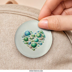 Seashell Heart Pinback Button, Beach Lover Gift, Coastal Decor Button, Ocean Themed Button, Heart Shaped Pin Button, Shell Collector Button - Tawshia