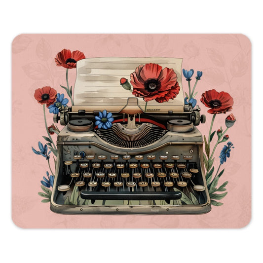 Vintage Typewriter Mouse Pad, Floral Design, Red Poppies, Writer Gift, Desk Decor, Office Accessory, Computer Mat, Stylish Mousepad - Tawshia