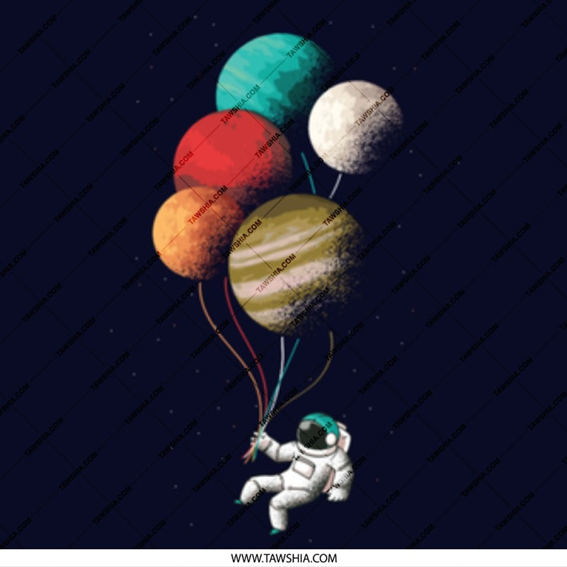 Astronaut with Planet Balloons Graphic Print product
