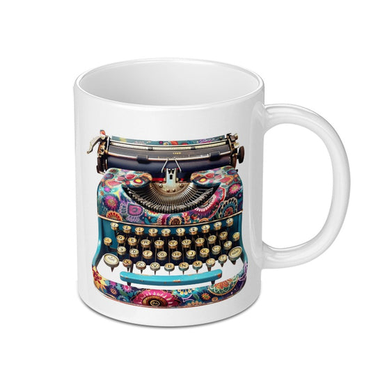 Floral Typewriter Mug, Writer Gift, Retro Decor, Vintage Mug, Novelty Mug, Unique Coffee Mug, Gift for Her, Colorful Mug, Fun Mug - Tawshia