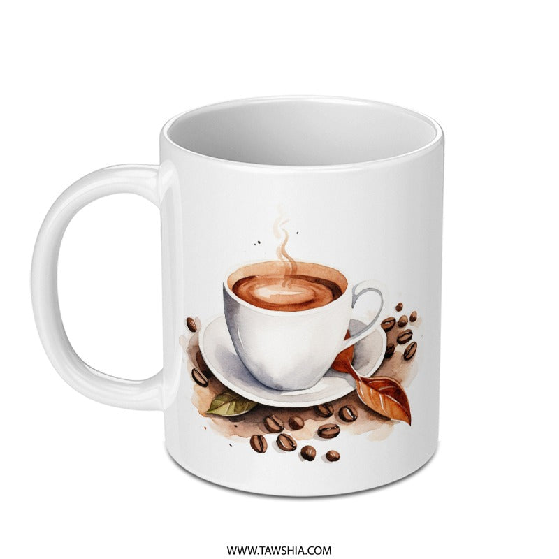 Coffee Lover Mug, Watercolor Coffee Cup, Coffee Beans Mug, Caffeine Addict Mug, Coffee Art Mug, Unique Coffee Mug Gift, Drinkware - Tawshia