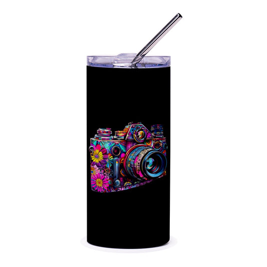 Floral Camera Tumbler, Photographer Gift, Colorful Drinkware, Artistic Tumbler, Unique Tumbler, Gift for Her, Camera Lover, Artsy Drinkware - Tawshia