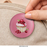 Cherry Cupcake Pinback Button, Cute Dessert Button, Food Lover Gift, Sweet Treat Accessory, Pink Aesthetic, Trendy Badge, Gift Idea - Tawshia