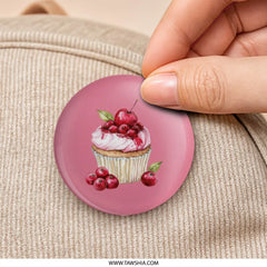 Cherry Cupcake Pinback Button, Cute Dessert Button, Food Lover Gift, Sweet Treat Accessory, Pink Aesthetic, Trendy Badge, Gift Idea - Tawshia
