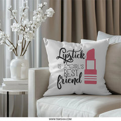 Lipstick Best Friend Pillow, Makeup Lover Gift, Decorative Pillow, Beauty Room Decor, Girl Power Throw Pillow, Unique Gift Idea - Tawshia