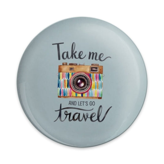 Travel Camera Pinback Button, Wanderlust Badge, Adventure Awaits, Take Me and Let's Go Travel Pin, Photography Gift, Trendy Pin - Tawshia