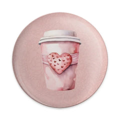 Pink Coffee Heart Pinback Button, Valentine's Day Gift, Cute Coffee Lover Button, Aesthetic Badge, Unique Gift for Friend, Trendy Button - Tawshia