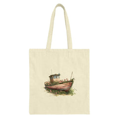 Floral Boat Tote Bag, Unique Design, Beach Lover Gift, Nature Inspired Tote, Artistic Tote Bag, Everyday Bag, Market Bag, Gift for Her - Tawshia