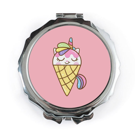 Ice Cream Unicorn Pocket Mirror, Cute Compact Mirror, Kawaii Vanity Mirror, Gift for Her, Travel Makeup Mirror, Portable Mirror - Tawshia