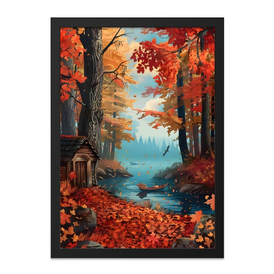 Autumn Cabin Wall Art, Fall Foliage Print, Lakeside Cabin Decor, Rustic Home Art, Colorful Autumn Scenery, Nature Wall Hanging - Tawshia