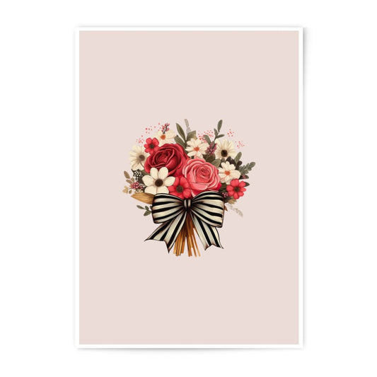 Floral Bouquet Photographic Prints, Red Roses Art, Striped Bow Decor, Elegant Flower Art, Wedding Decor, Home Decor, Gift Idea - Tawshia