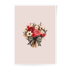 Floral Bouquet Photographic Prints, Red Roses Art, Striped Bow Decor, Elegant Flower Art, Wedding Decor, Home Decor, Gift Idea - Tawshia