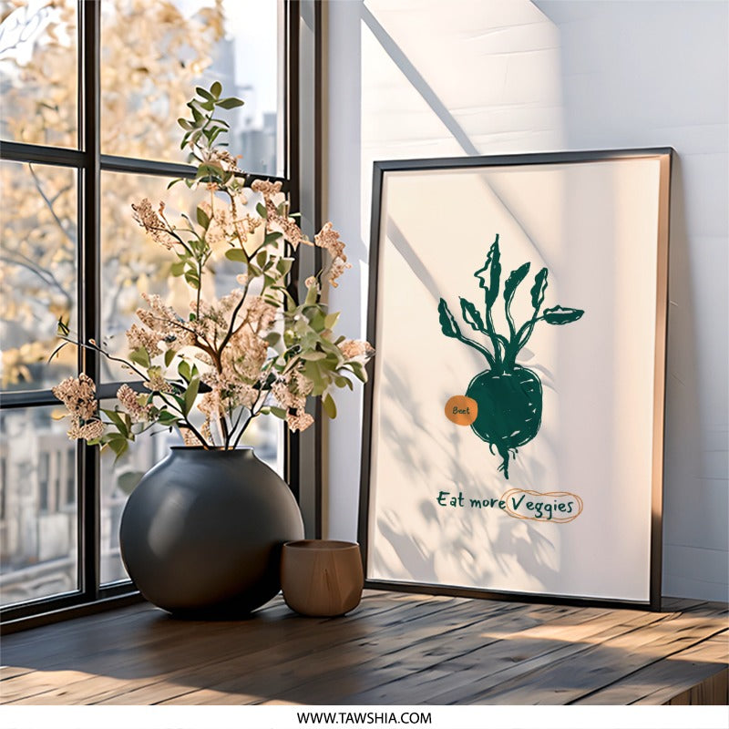 Eat More Veggies Wall Art, Beet Root Kitchen Decor, Farmhouse Print, Vegetable Art, Healthy Eating Poster, Vegan Gift, Minimalist Art - Tawshia