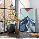 Abstract Mountain Wall Art, Red Sun Print, Minimalist Landscape Poster, Modern Art Home Decor, Nature Inspired Artwork - Tawshia