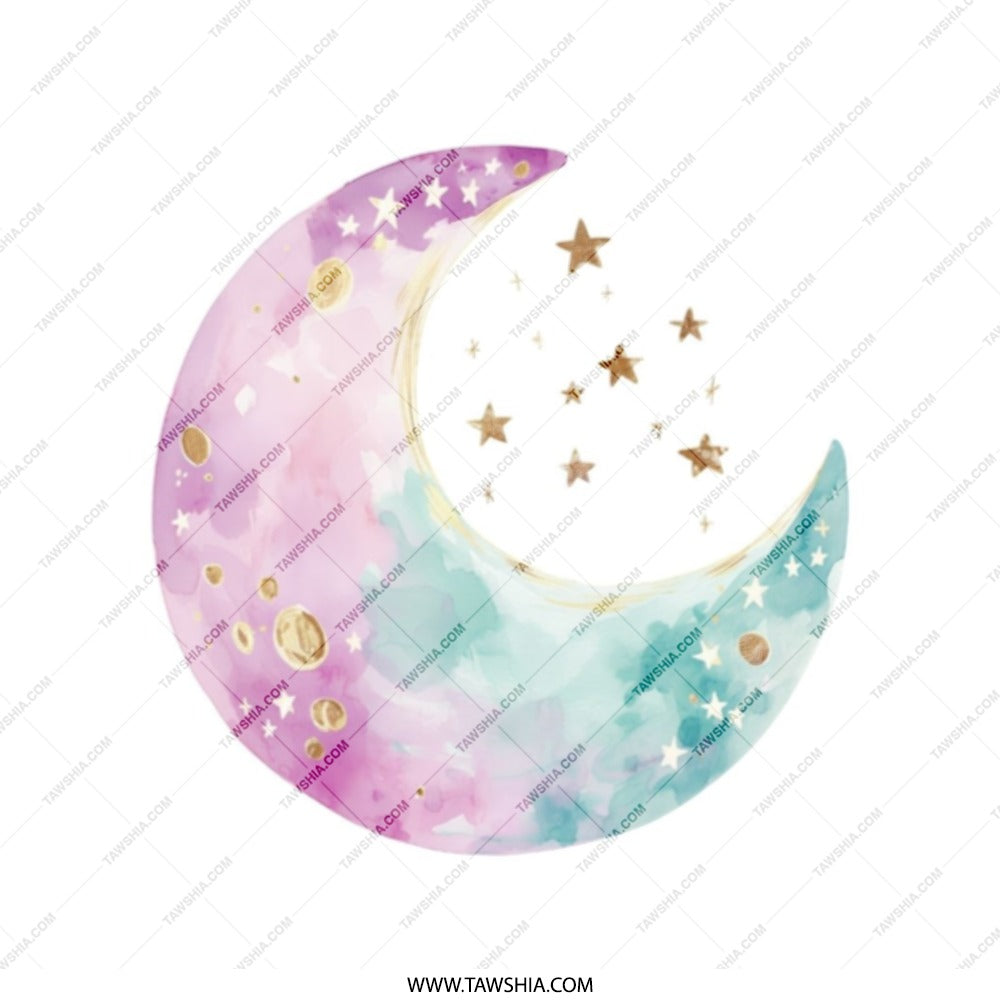 Watercolor Moon Tote Bag, Crescent Moon and Stars, Celestial Tote, Magical Gift, Whimsical Tote Bag, Pastel Moon Bag, Dreamy Moon Design - Tawshia
